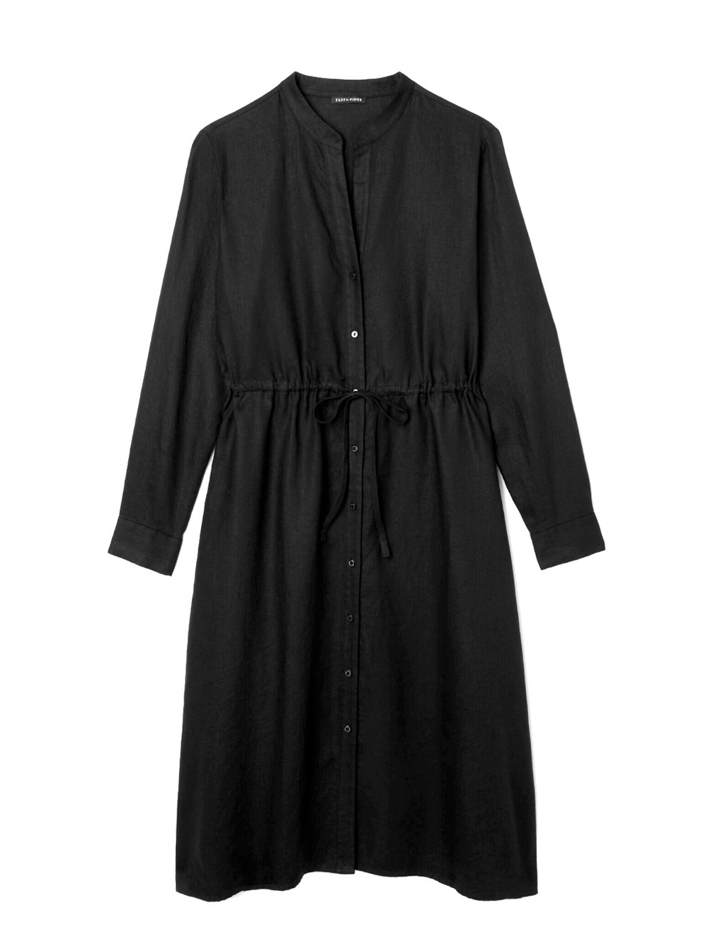 EILEEN FISHER 'Organic Linen Band Collar Shirtdress' in Black